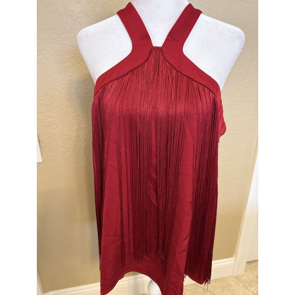Jasambac Vibrant Red Fringe Halter Top, NWT, XL